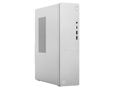IdeaCentre Tower Gen 10 (Intel) 桌上型電腦的正面左側視圖，顯示正面連接埠和側面通風口。