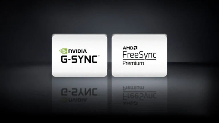 NVIDIA G-SYNC 標誌、AMD FreeSync 標誌和 XBOX SERIES X 標誌在黑色背景中水平排列。
