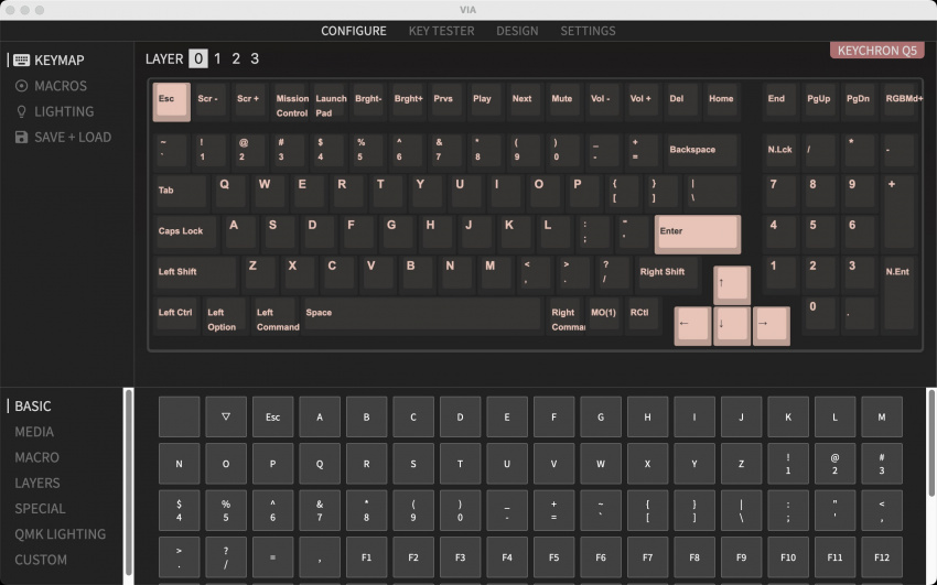 QMK VIA screen capture of Keychron Q5 1800 Compact Custom Mechanical Keyboard