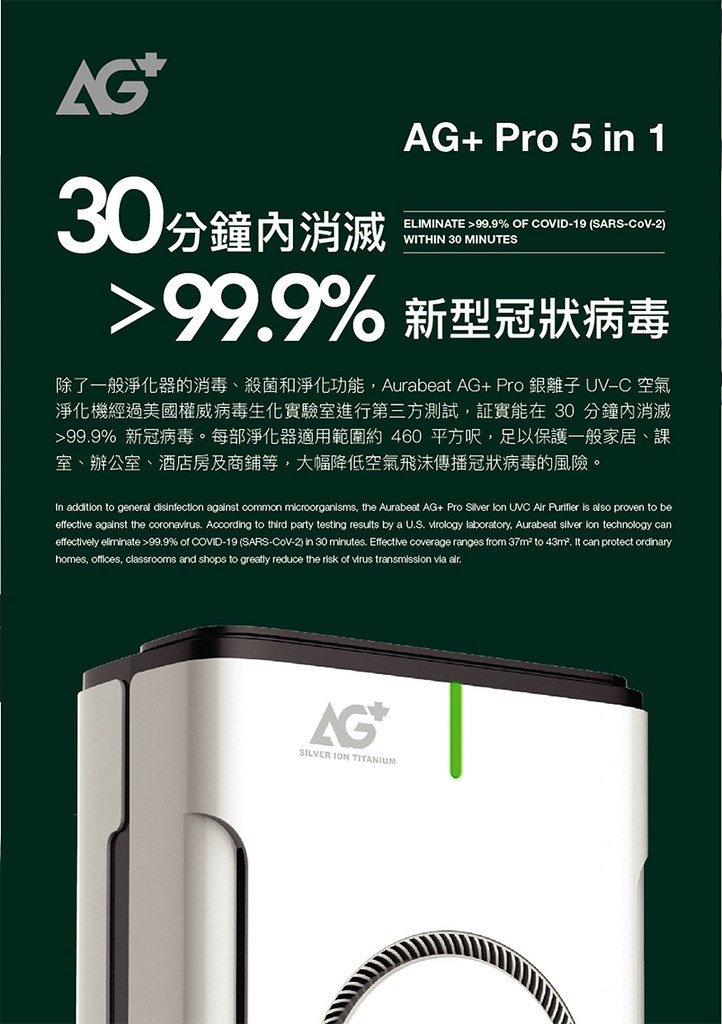 【NSP-PCO】Aurabeat AG+ Pro Medical Grade Silver Ion Antiviral Air Purifier - New Design