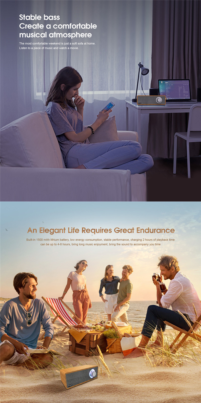 Smalody bluetooth Speaker Portable Wooden Wireless Headset Stereo Mini Subwoofer Loudspeaker