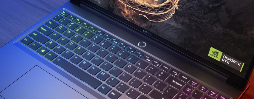 Top-down view of Legion 5i laptop display and RGB keyboard