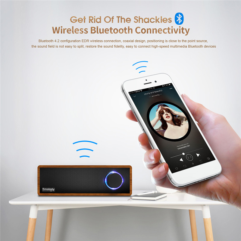 Smalody bluetooth Speaker Portable Wooden Wireless Headset Stereo Mini Subwoofer Loudspeaker