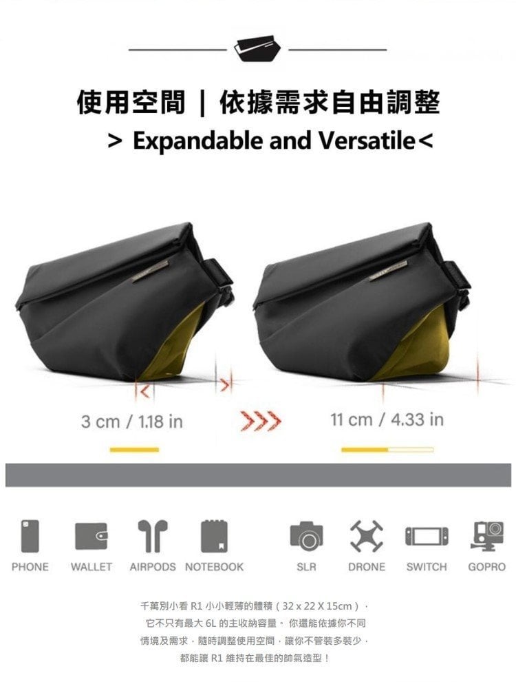 NIID Radiant R1 極速行動單肩包 - 珍珠黑 | 磁吸開口 | 防水布料產品介紹圖Outlet Express生活百貨城