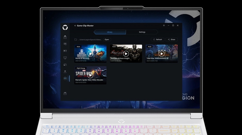 Lenovo 軟件介面顯示著遊戲庫，包括 Elden Ring 和 Fallout 76 等遊戲。