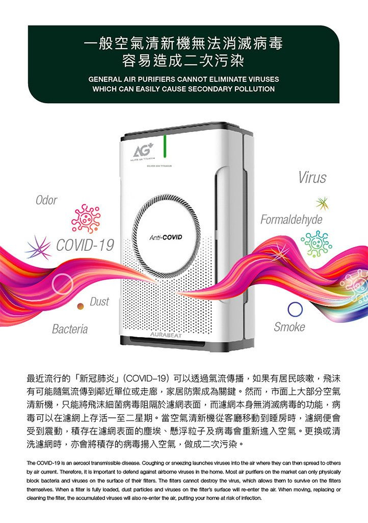 【NSP-PCO】Aurabeat AG+ Pro Medical Grade Silver Ion Antiviral Air Purifier - New Design