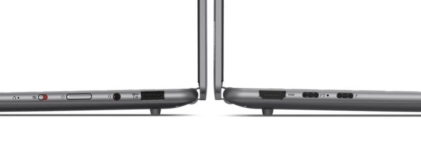 Close up of Luna Grey Yoga Slim 7i Gen 9 laptop left side ports