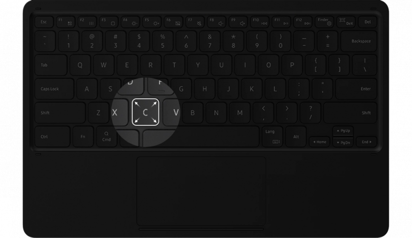 The key cap is highlighted on the BookCover Keyboard to show the larger keys