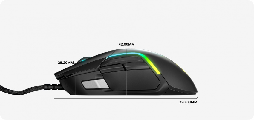 Rival 5 滑鼠側面展示圖，以顯示側面尺寸
