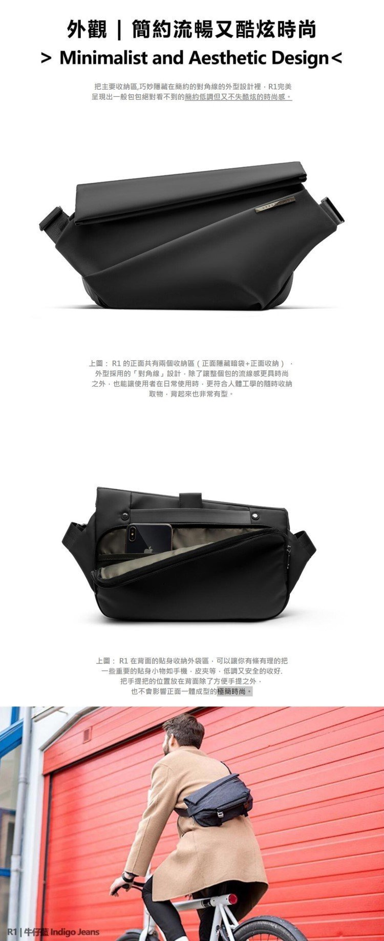 NIID Radiant R1 極速行動單肩包 - 珍珠黑 | 磁吸開口 | 防水布料產品介紹圖Outlet Express生活百貨城