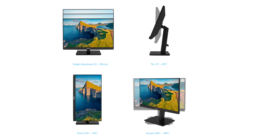 Because its ergonomic stand offers tilt, swivel, pivot, and height adjustments, BE24ECSBT provides a superb range of viewing options for increased productivity and comfort.