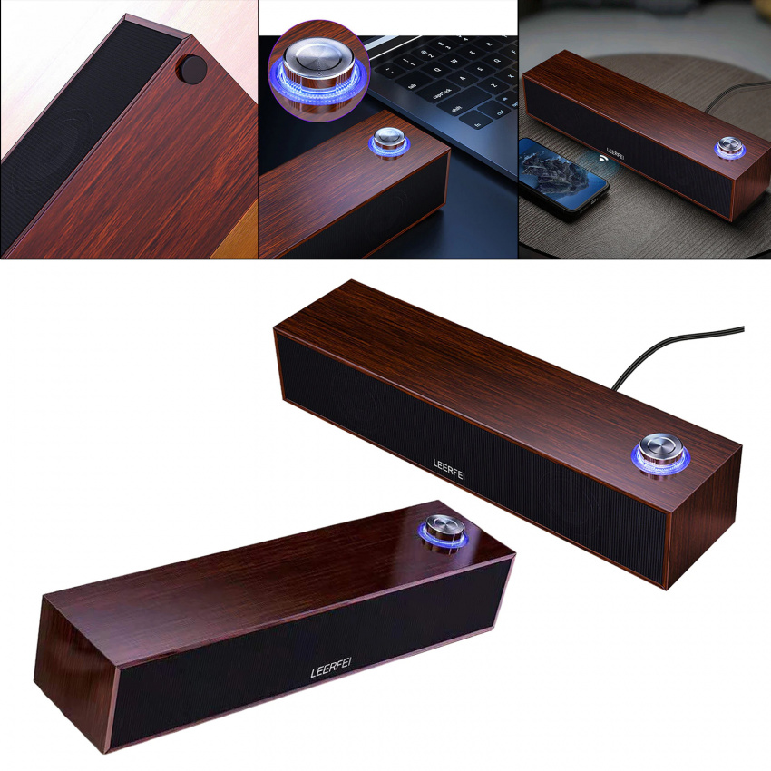 Wired Bluetooth 5.0 Speaker Music Portable Long Wooden Mini Plug and Play Musibaby for Sport Golf Cart Phones Computers