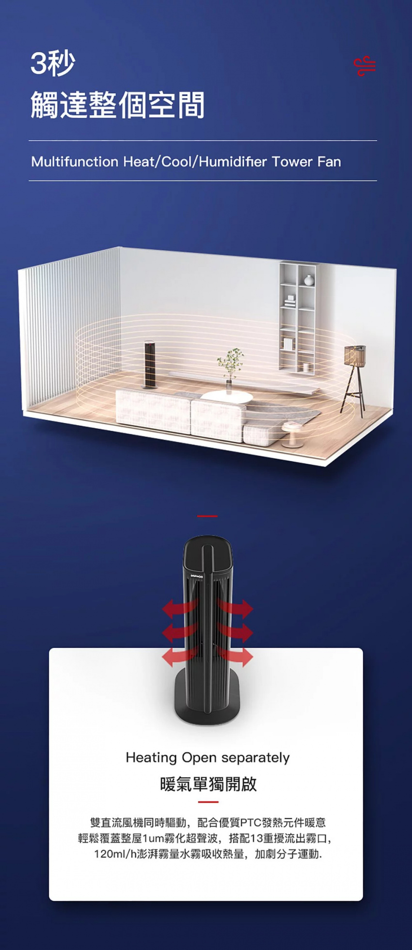 韓國 DAEWOO 大宇 DYTF-31 多功能加濕冷暖風扇