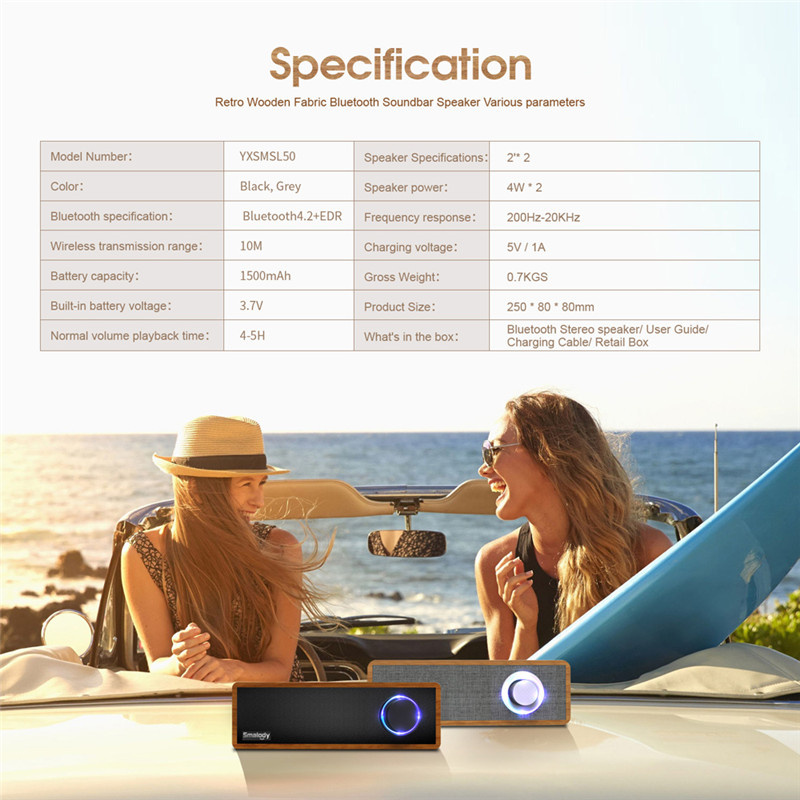 Smalody bluetooth Speaker Portable Wooden Wireless Headset Stereo Mini Subwoofer Loudspeaker