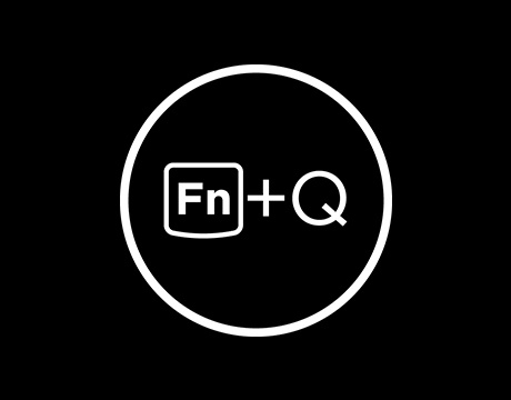 黑色背景上的圓圈中有白色的 Fn + Q 鍵盤快捷鍵圖示。