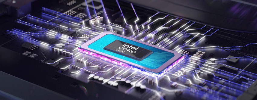 Close up of Intel Core chip in Yoga Slim 7i Gen 9 laptop