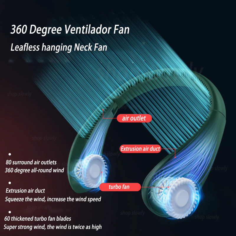 Xiaomi Hanging Neck Fan Portable Folding Bladeless Ventilador USB  Rechargeable Fan 360 Degree Air Conditioning Fan Sport Outdoor - 博實電器