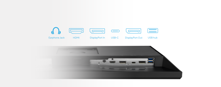 BE24ECSBT features a host of connectivity options that include HDMI, DisplayPort, DVI-D, D-sub and two USB 3.0 ports.