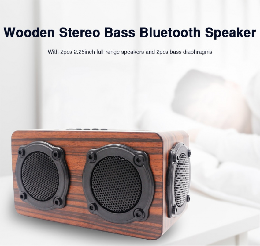 Wooden Bluetooth Speaker HIFI Wireless Dual Loudspeakers 3D Bass Surround Speaker with Karaoke function Hands free call FM radio (1)
