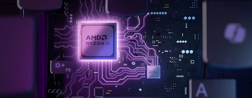 Breakout view of the Lenovo Yoga 7 2-in-1 Gen 9 (14 AMD) keyboard, showing the AMD Ryzen processor