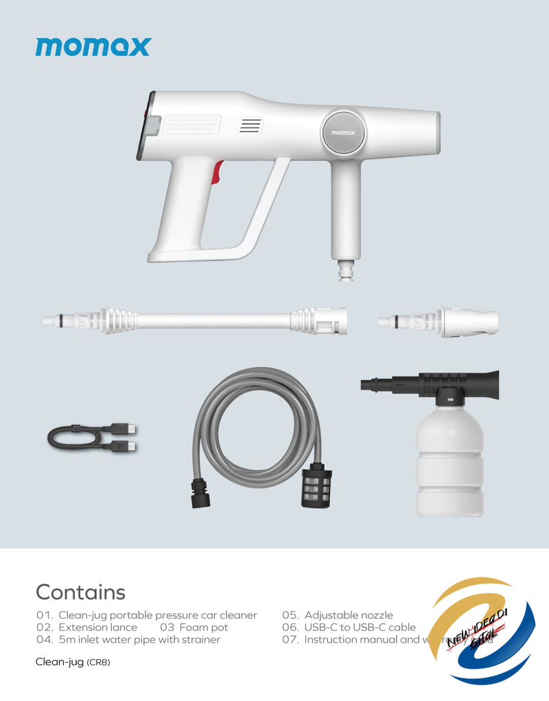 Momax Clean Jug 便攜式高壓清洗槍CR8W 白色- New Idea Digital Company
