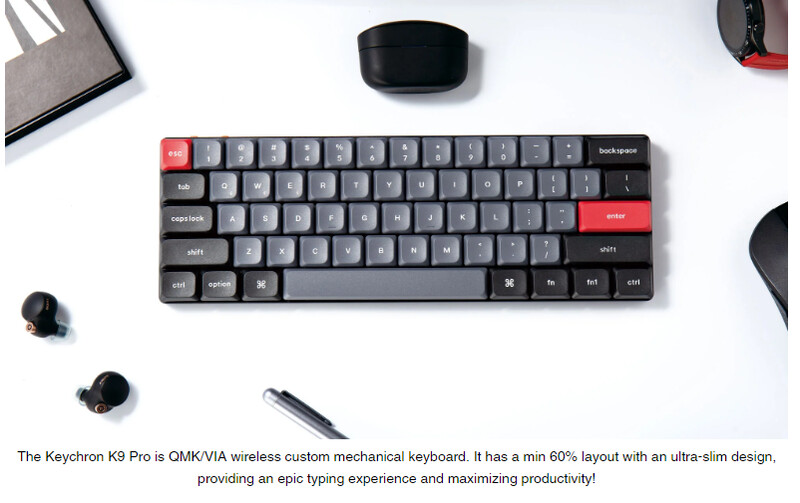 香港 Keychron K9 Pro QMK/VIA ワイヤレス カスタム メカニカル