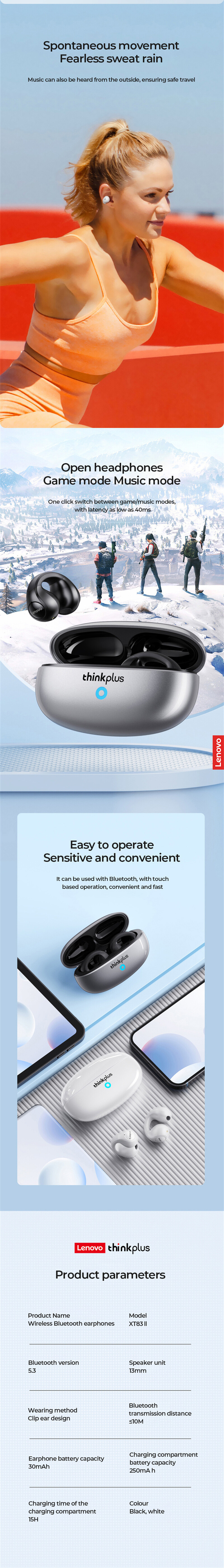 Lenovo Thinkplus XT83 II Earclip 真無線耳機[2色] - MoboPlus