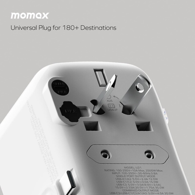 MOMAX - 1-World+ Flow 35W 伸縮充電線旅行插座(70cm) UA21 - 飛天流動